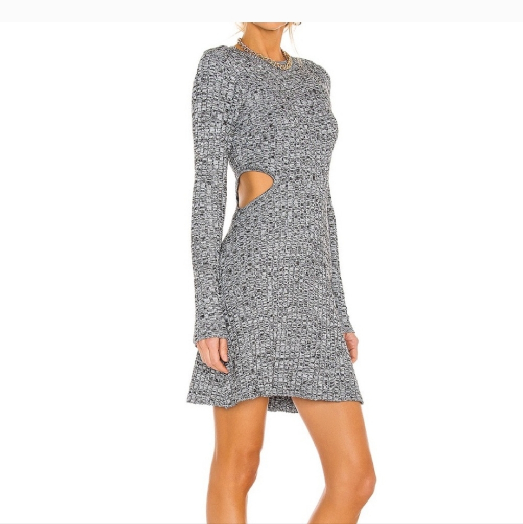 Forever 21 Gray Midi Dress Knit Long Sleeve Cutout Dress